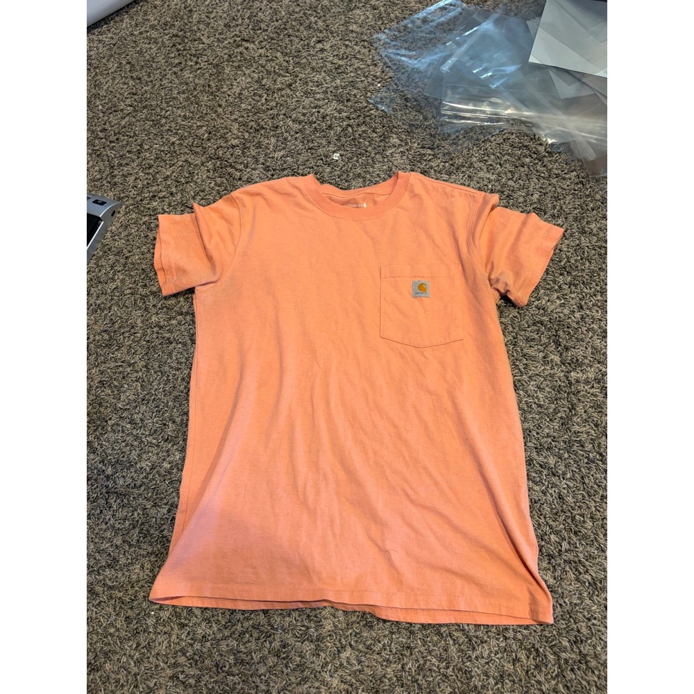Carhartt Kids Peach Orange Loose Fit Short Sleeve Pocket T-Shirt Size M 8-10